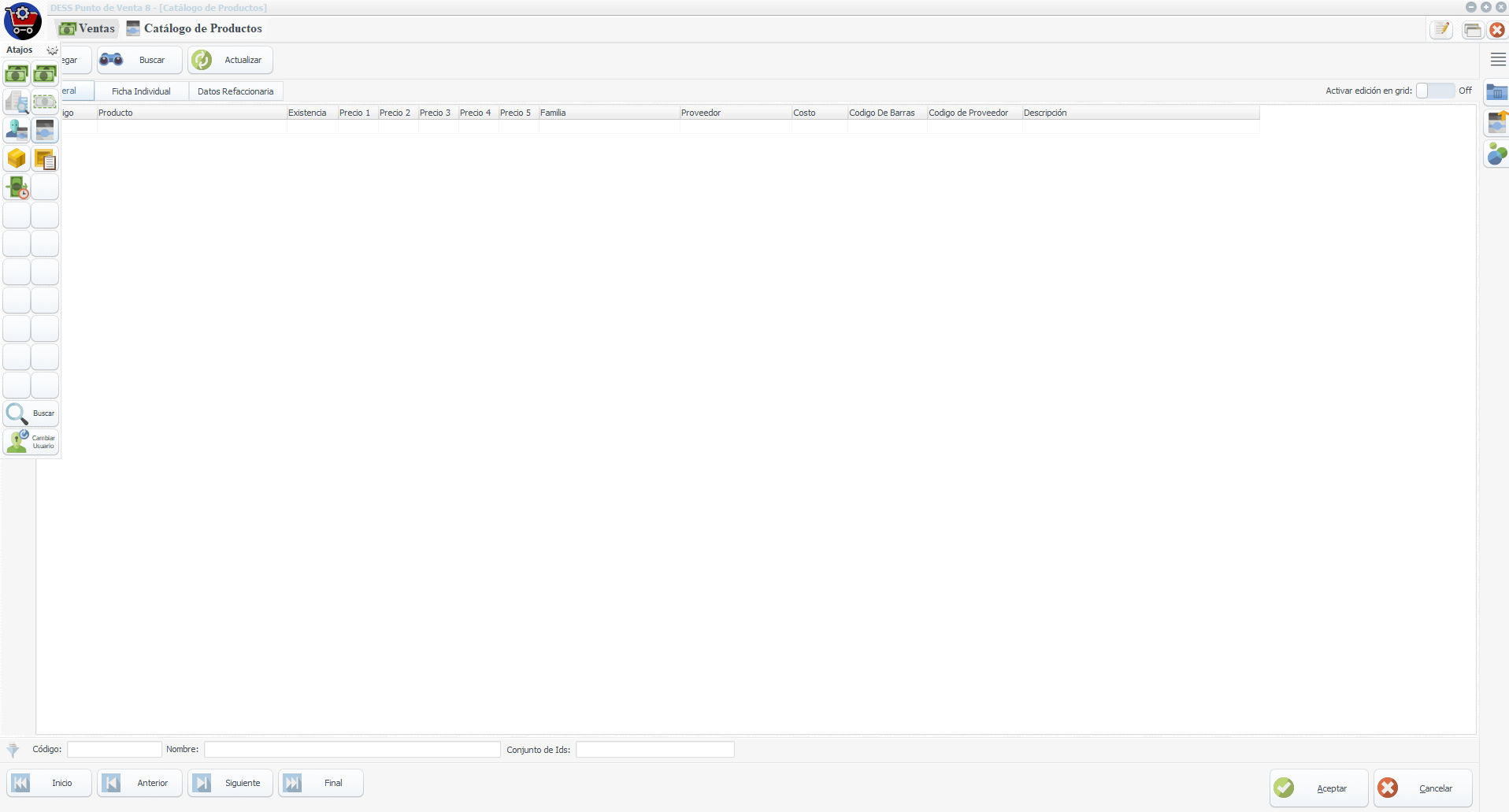 Pantalla de Catálogo de Productos