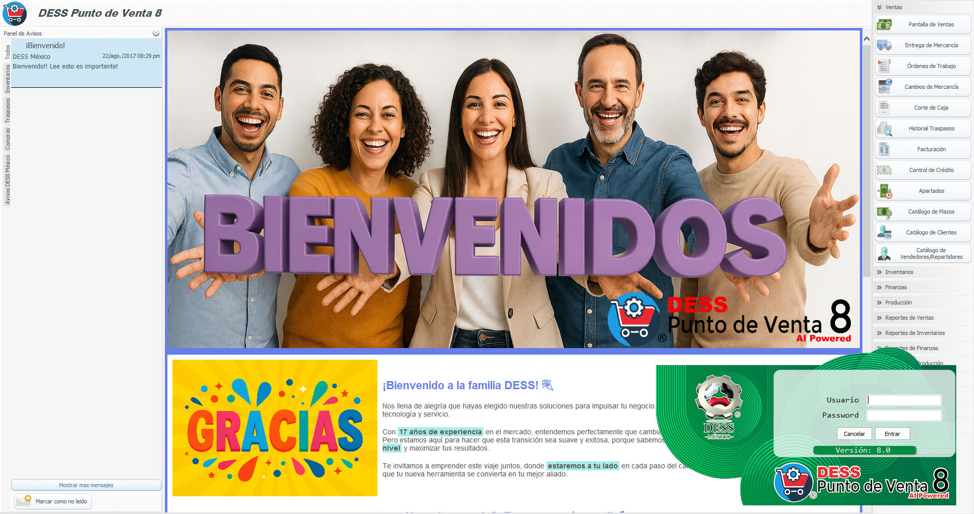 Pantalla principal del sistema